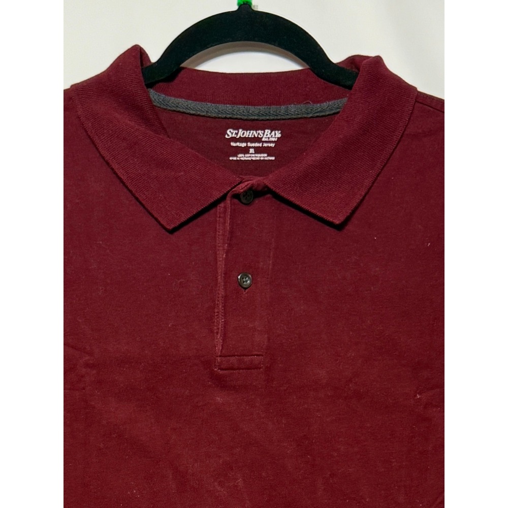 St Johns Bay Heritage Sueded Jersey Long Sleeve Polo Shirt Mens XL Burgundy Red